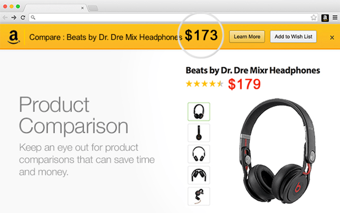 Amazon add-on example providing price comparison features