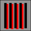 Comparison of the stability of the spatial localization of yellow vs. red. Both are roughly isoluminant with their backgrounds. The misalignment and gap between the chromatic bars and black bars is physically the same for the yellow and red but much less visually obvious for the yellow.