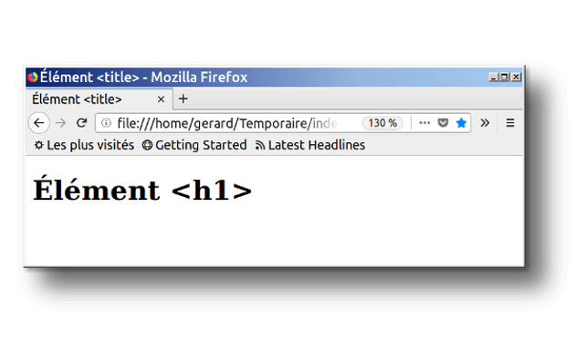 Une simple page web page dont <title> a la valeur «Élément <title>» et <h1> la valeur Élément <h1>.