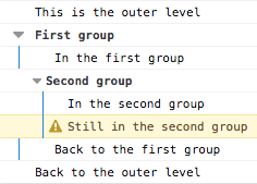 Démonstration de groupes imbriqués dans la console Firefox