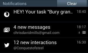 Une capture d'écran d'Android avec trois notifications.