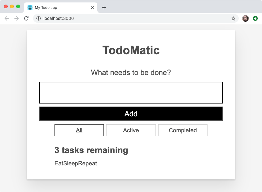 Todo リストアプリで、Todo アイテムのラベルが1行にまとまって表示されています。