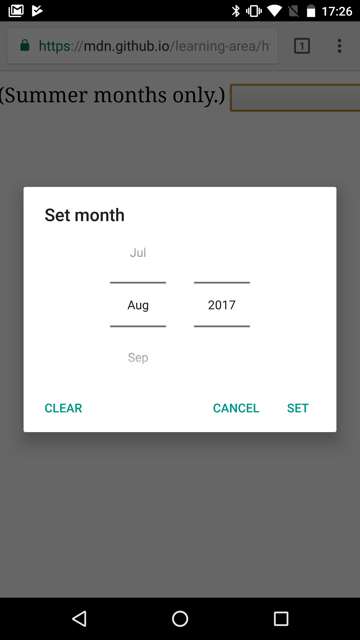 Chrome for Android での日付ピッカー