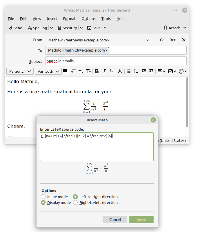 LaTeX input box in Thunderbird 