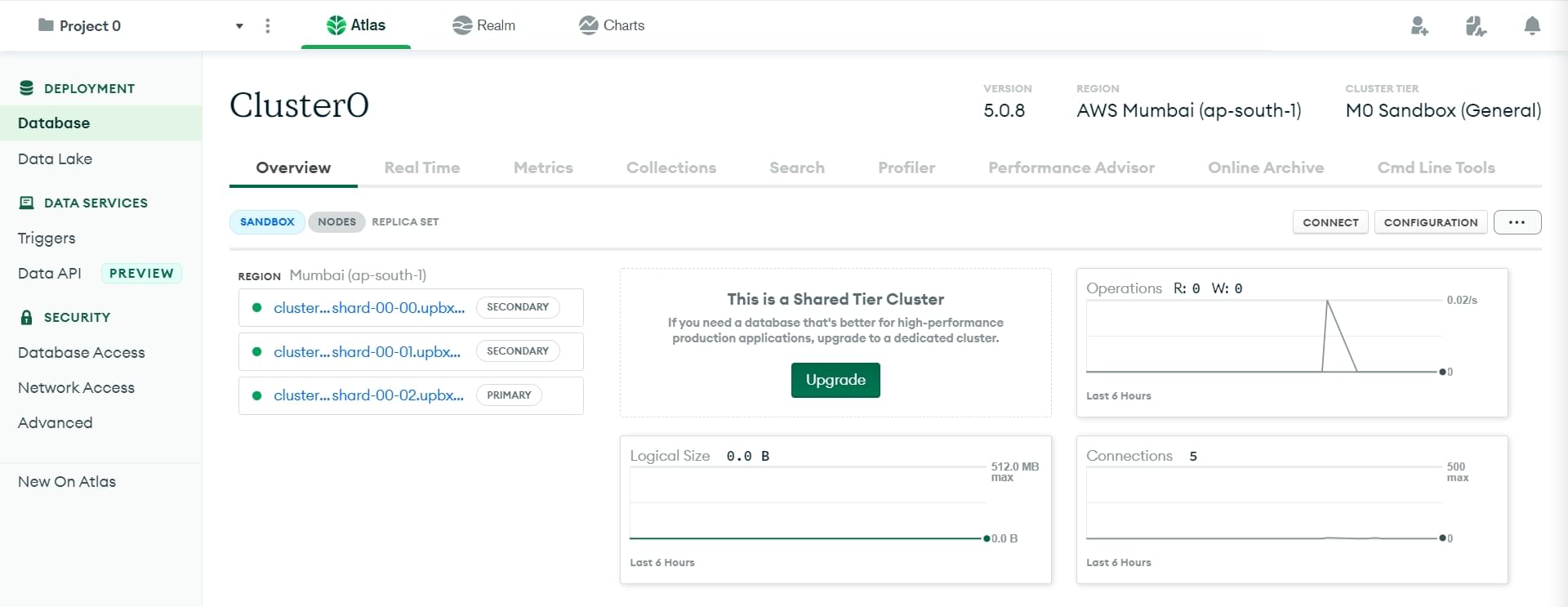 Configure a connection when after setting up a cluster in MongoDB Atlas.