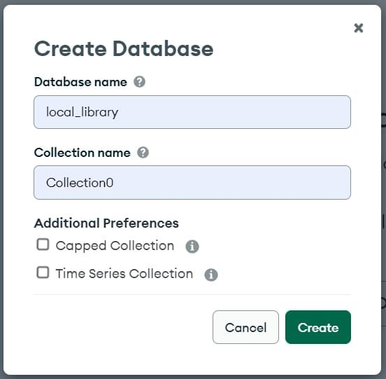 Details during database creation on MongoDB Atlas.