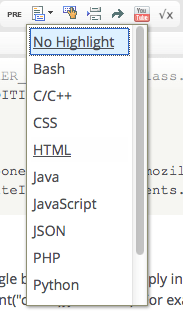 Screenshot of the "syntax highlighting" menu.