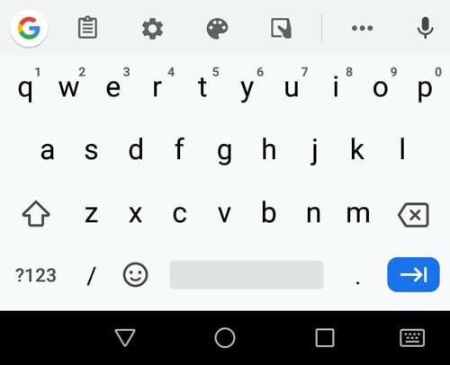 Firefox for Android email keyboard, with ampersand displayed by default.