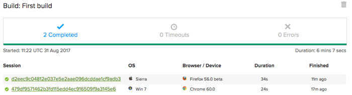 BrowserStack 自动测试结果
