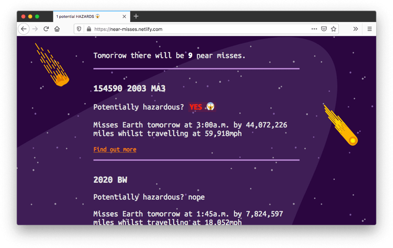 示例网站“will it miss”的屏幕截图